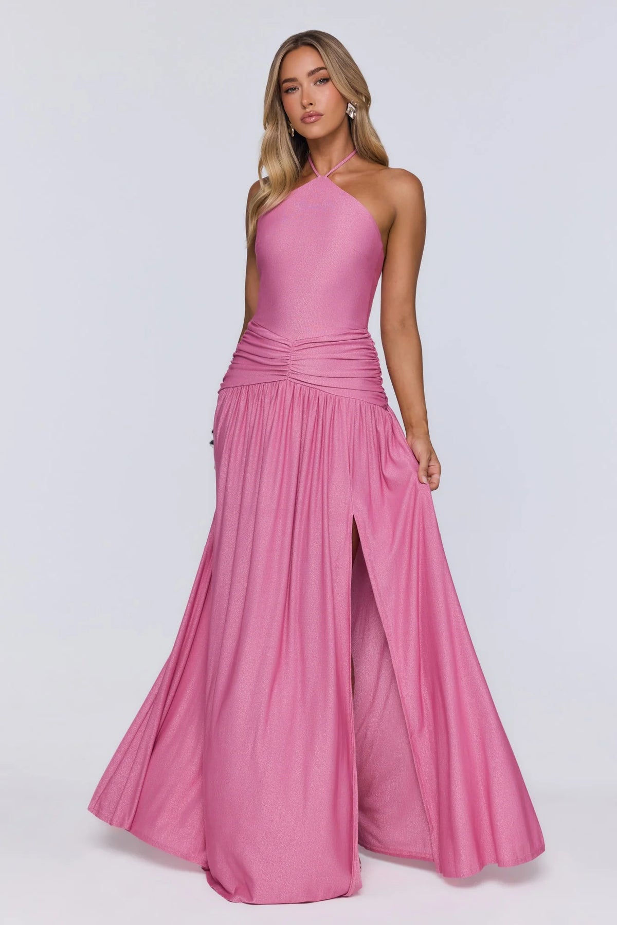 Spark Of Sophistication Halter Maxi Dress Pink