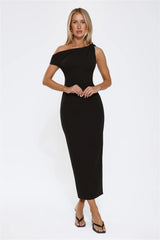 Downtown Alley Off Shoulder Midi Dress Black