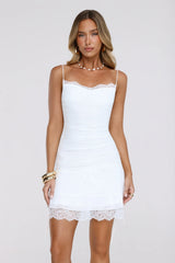 Wink Glow Mesh Lace Mini Dress White