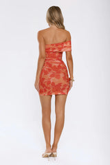 Private Energy One Shoulder Mesh Mini Dress Orange