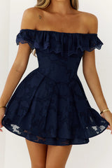 Pure Reverie Off Shoulder Mini Dress Navy