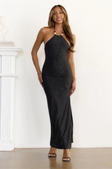 Autumn Muse Halter Maxi Dress Black