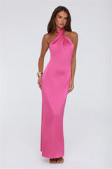 Outfit Energy Satin Halter Maxi Dress Pink