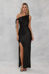 The Clover Off Shoulder Satin Maxi Dress Black