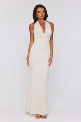Bling It Babe Beaded Halter Maxi Dress Cream