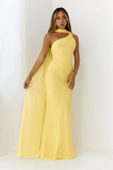 Sultry Drape One Shoulder Maxi Dress Yellow