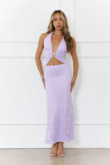 Glow Up Moment Mesh Halter Maxi Dress Lilac