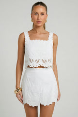 Evren Embroidered Scallop Top